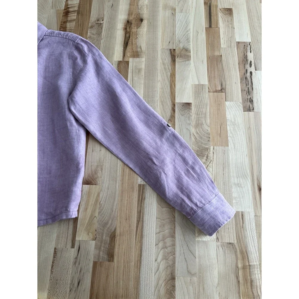 Sigrid Olsen Roll Tab Sleeve Button-Up Blouse 100% Linen Lilac Purple S - Picture 4 of 9